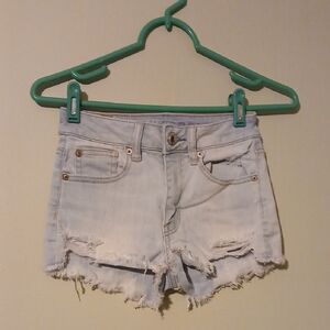 American Eagle Outfitters Light Blue Distressed Jean Shorts Size 00